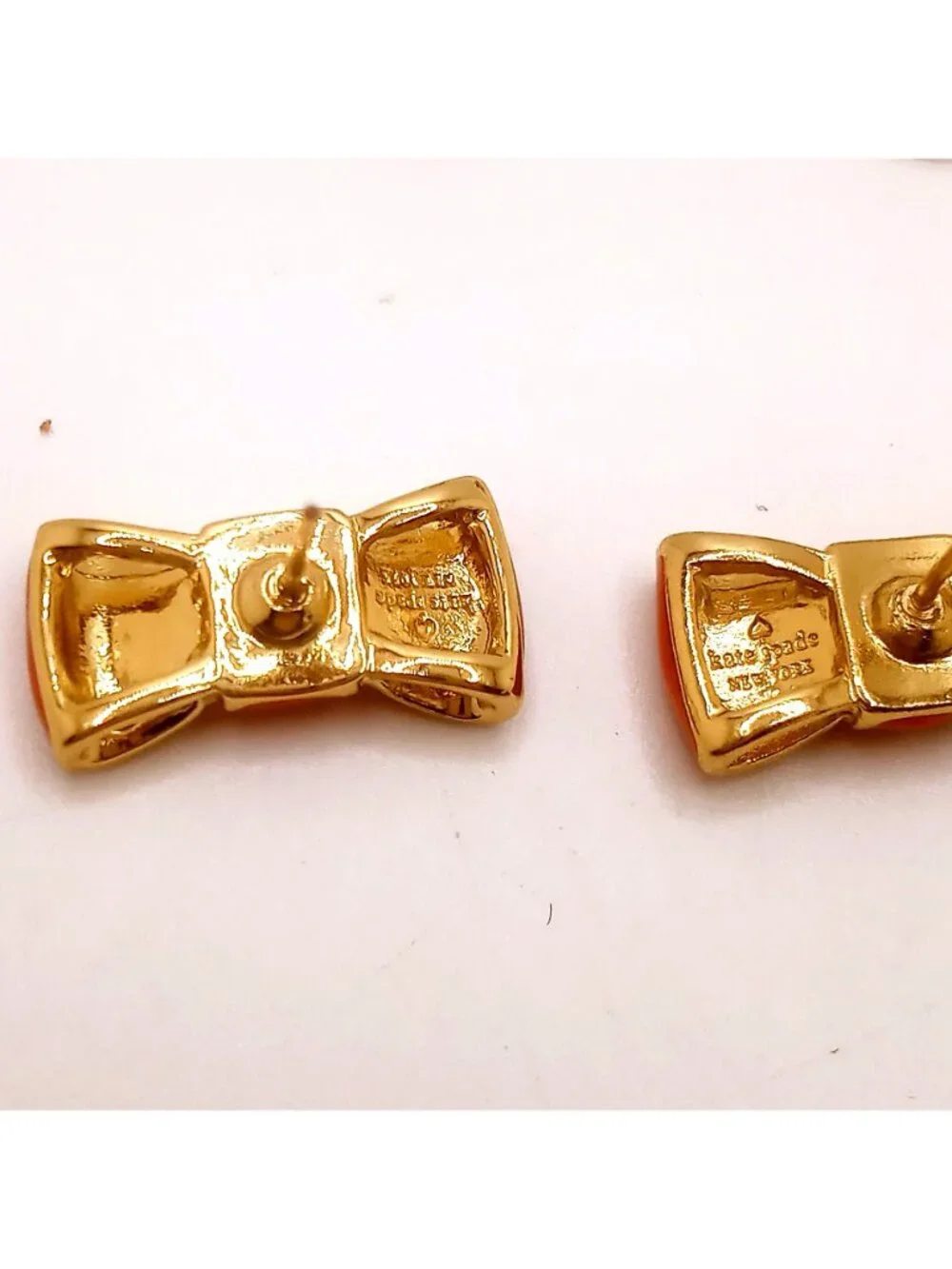 Kate Spade Red Bow Stud Pierced Earrings Gold Tone Accents Designer Jewelry